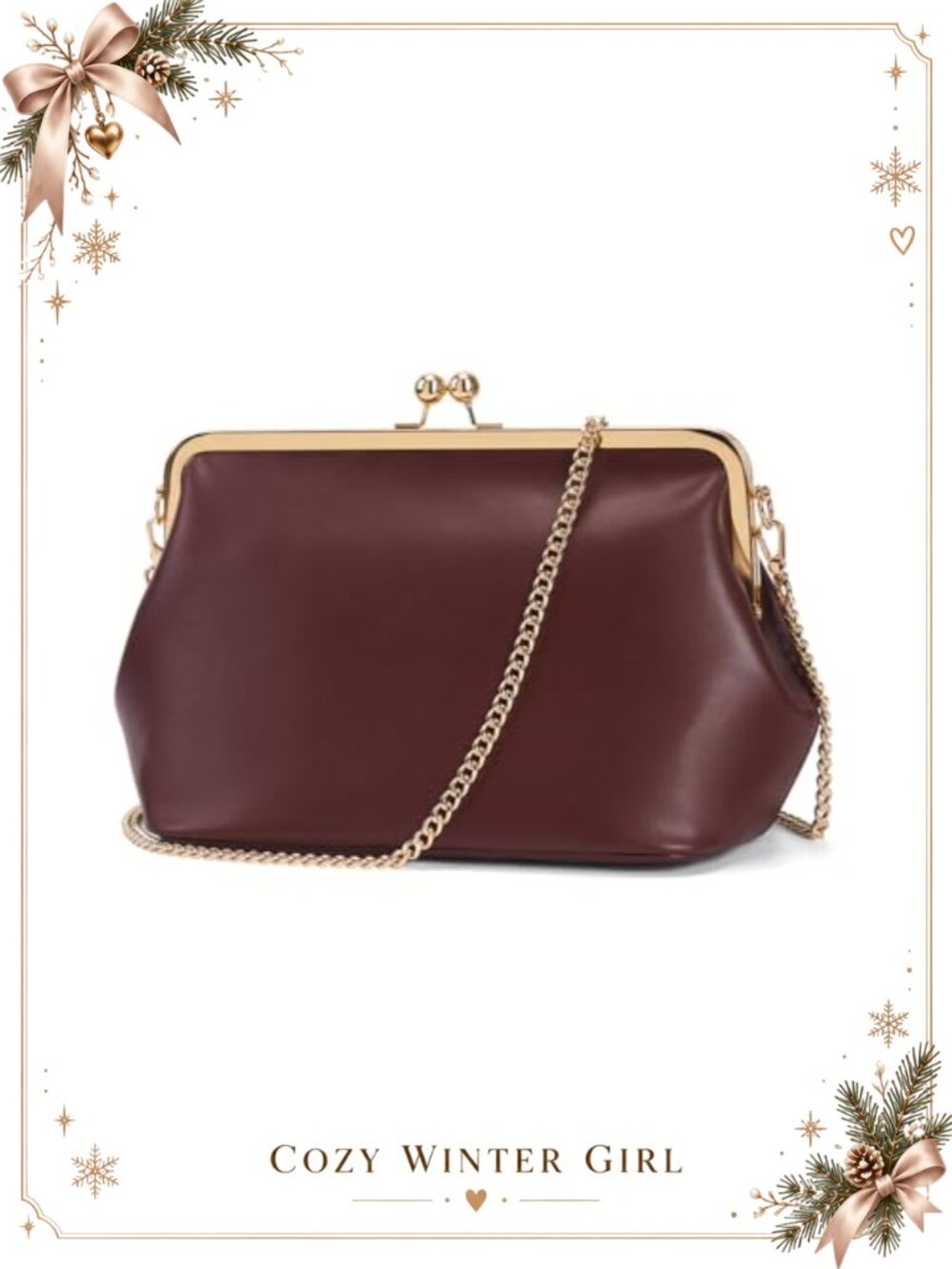 PU Leather Kiss Lock Crossbody Bag Medium Satchel Shoulder Messenger Handbag
